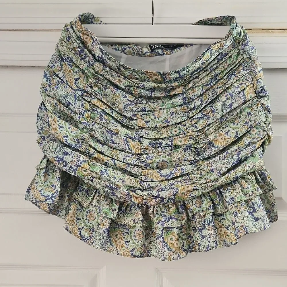 Floral Ruffle Skirt - Blue and Green